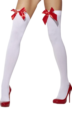Smiffys White With Red Bow Stockings