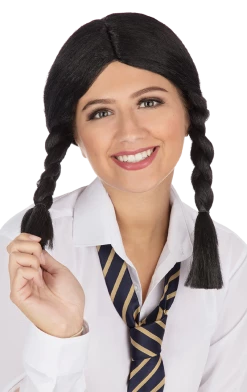 Bristol Novelty Cheerleaders Goth School Girl Plait Wig