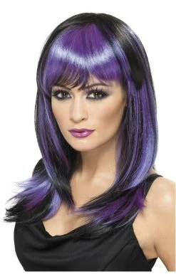 Smiffys Halloween Black & Purple Bob Wig