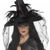 Smiffys Black Magic Witch Hat With Veil