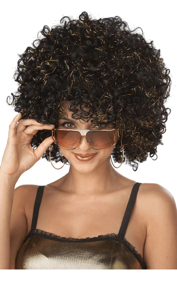 California Costumes 1960's Glitter Afro Black & Gold Wig