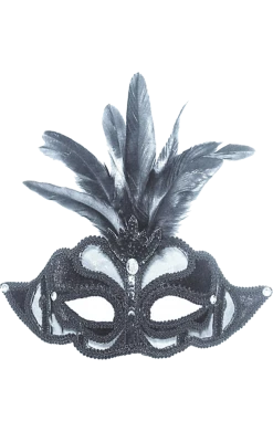 Bristol Novelty Black Glitter Feathered Facepiece