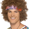 Smiffys Brown Hippy Afro With Headscarf All Decades /Era Costumes