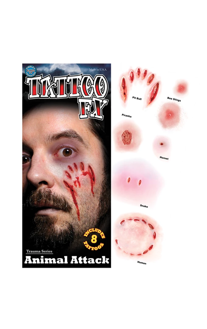 Tinsley Transfers Animal Attack Temporary Tattoos Halloween