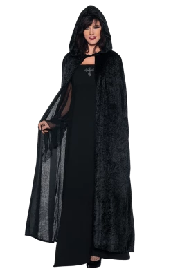 Underwraps Full Length Black Hooded Cloak Halloween