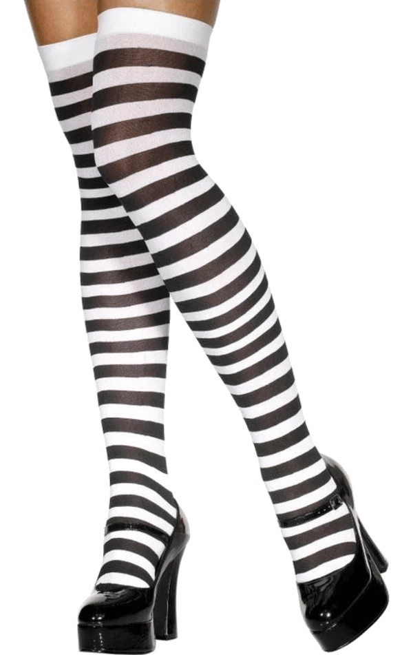 Smiffys Black & White Striped Stockings Clowns