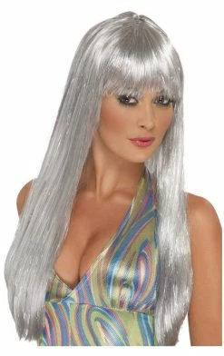 Smiffys Glitter Disco Silver Wig